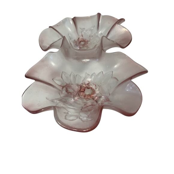 Vtg Mikasa Candy Dish Rosella Frosted Pink Glass Petal Shaped Doubled 11" - Picture 3 of 5